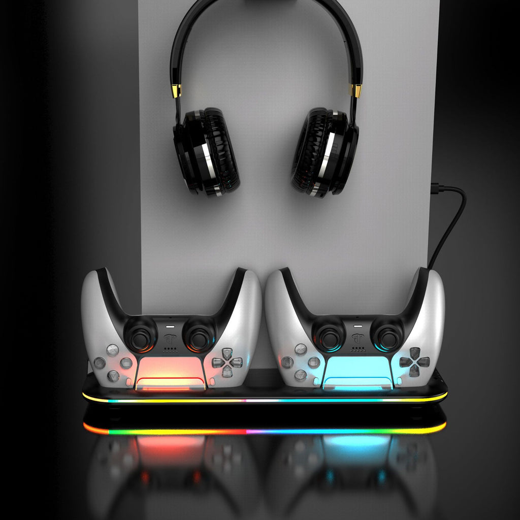 PS5 Dual Fast-Charging Station with RGB Base & Headset Stand