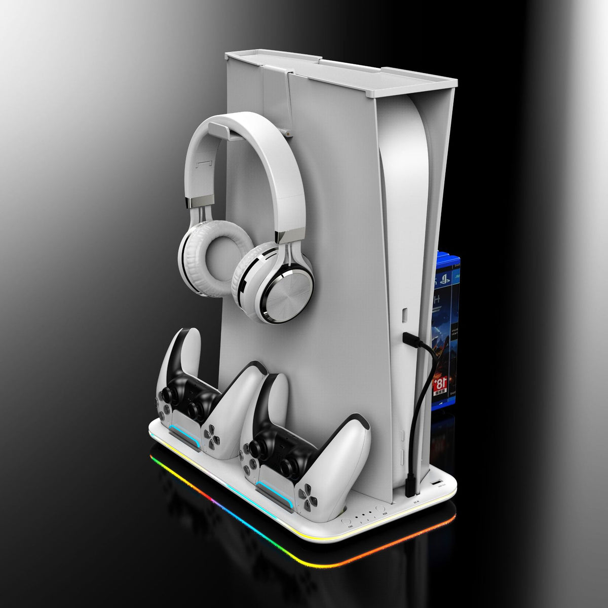 PS5 Dual Fast-Charging Station with RGB Base & Headset Stand