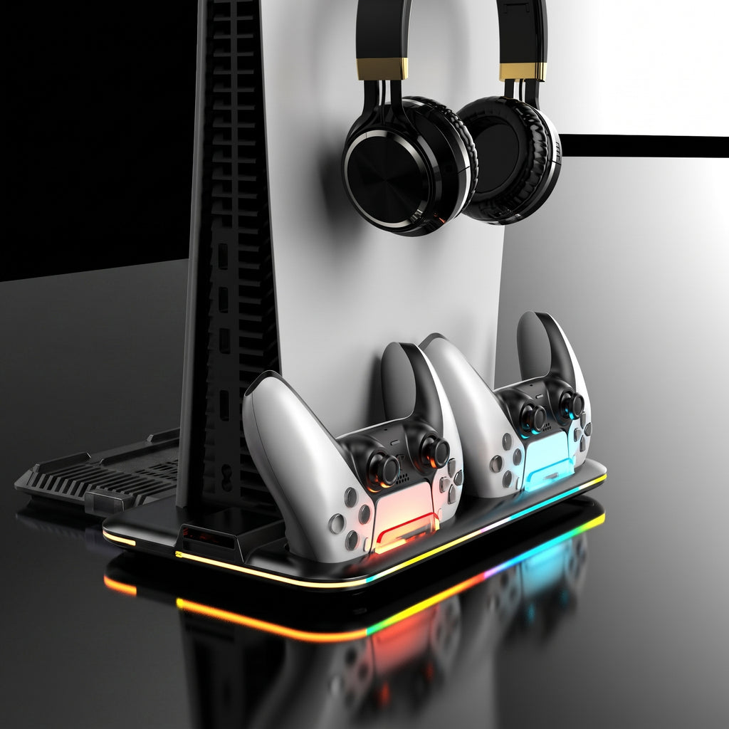 PS5 Dual Fast-Charging Station with RGB Base & Headset Stand